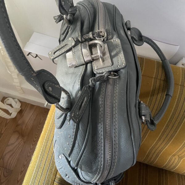 PreOwned Vintage Chloé Paddington Zippy Satchel Bag in Grey Blue Leather