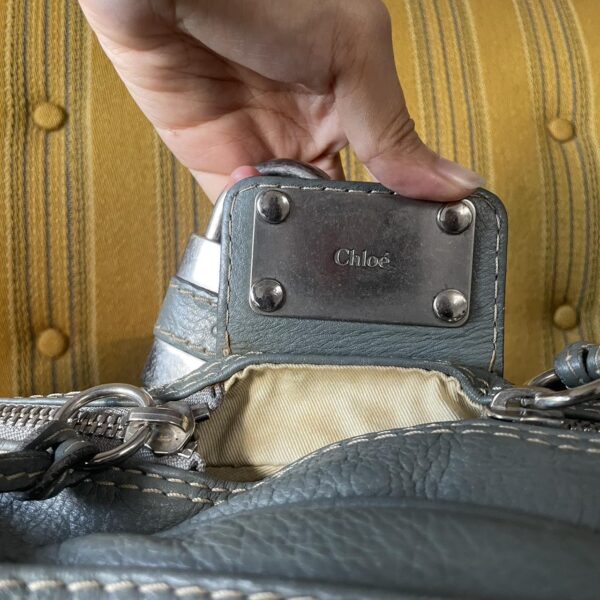 PreOwned Vintage Chloé Paddington Zippy Satchel Bag in Grey Blue Leather