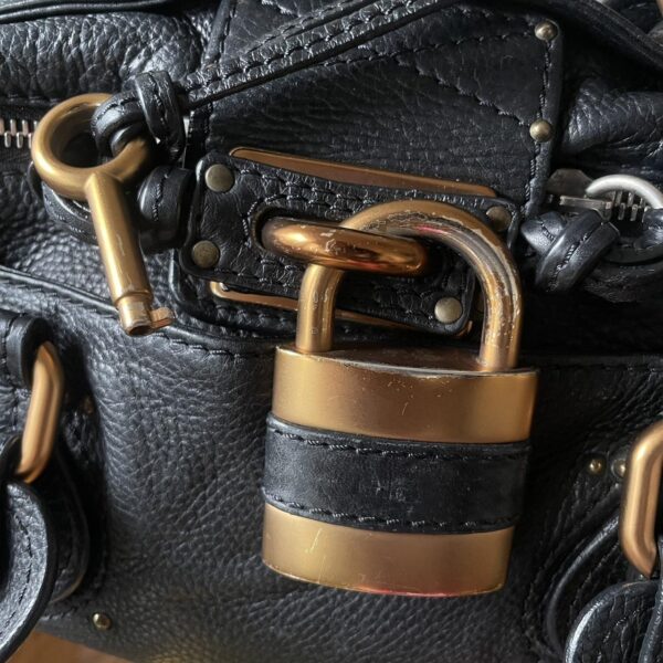 PreOwned Vintage Classic Regular Size Black Leather Chloé Paddington Bag with Brass-toned Hardware