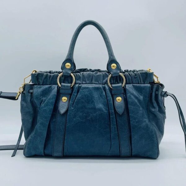 Authentic PreOwned miu miu Vitello Lux Ribbon 2way Bag Navy