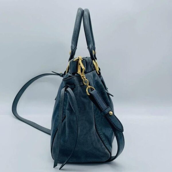 Authentic PreOwned miu miu Vitello Lux Ribbon 2way Bag Navy