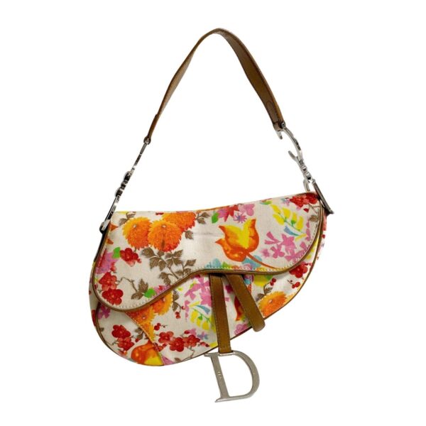 Authentic Christian Dior Saddle Floral Printed Canvas Shoulder Bag Pre-Owned - Luxury Pre-Owned Designer Bag
