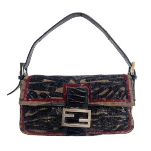 Authentic Fendi Beaded Baguette Tiger Black Zebra Pattern Shoulder Bag Pre-Owned - Luxury Pre-Owned Designer Bag