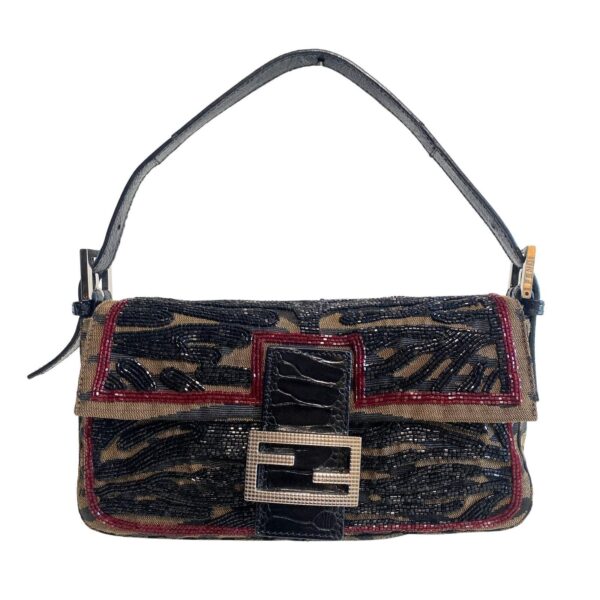 Authentic Fendi Beaded Baguette Tiger Black Zebra Pattern Shoulder Bag Pre-Owned - Luxury Pre-Owned Designer Bag