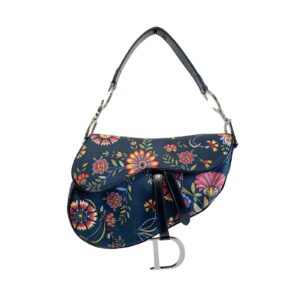 Authentic Christian Dior Flower Print Cotton Canvas Saddle Shoulder Bag Pre-Owned - Luxury Pre-Owned Designer Bag
