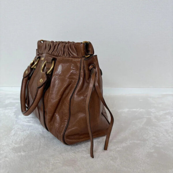 Authentic PreOwned miumiu vitello lux ribbon 2way bag brown leather shoulder