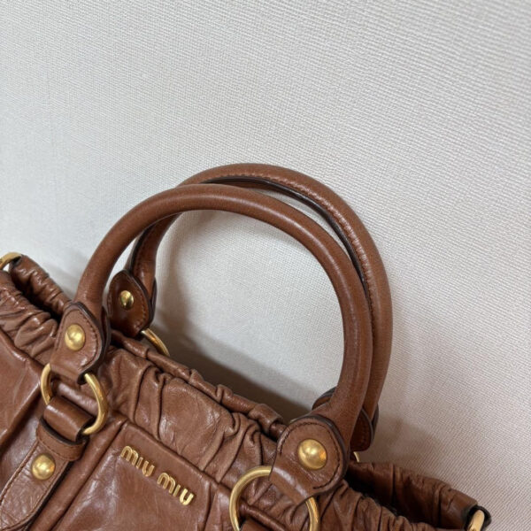 Authentic PreOwned miumiu vitello lux ribbon 2way bag brown leather shoulder