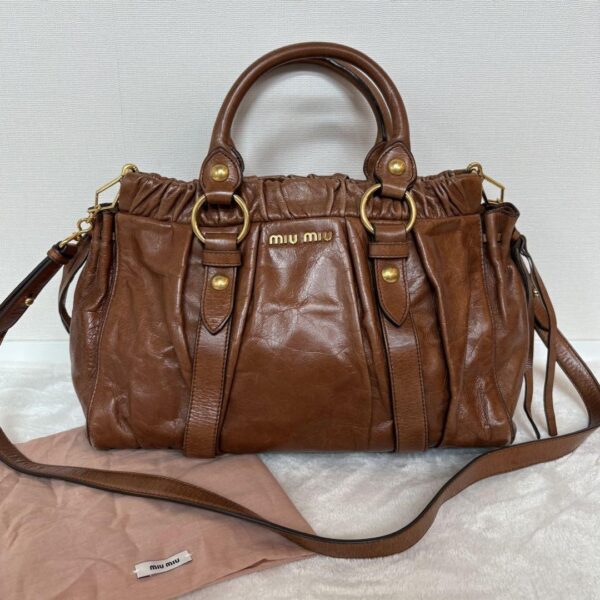 Authentic PreOwned miumiu vitello lux ribbon 2way bag brown leather shoulder
