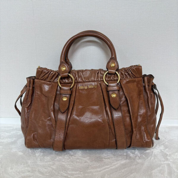 Authentic PreOwned miumiu vitello lux ribbon 2way bag brown leather shoulder