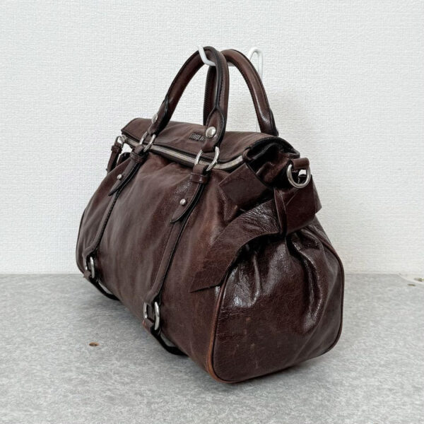 Authentic PreOwned miu miu vitello lux side ribbon bag y2k Dark brown