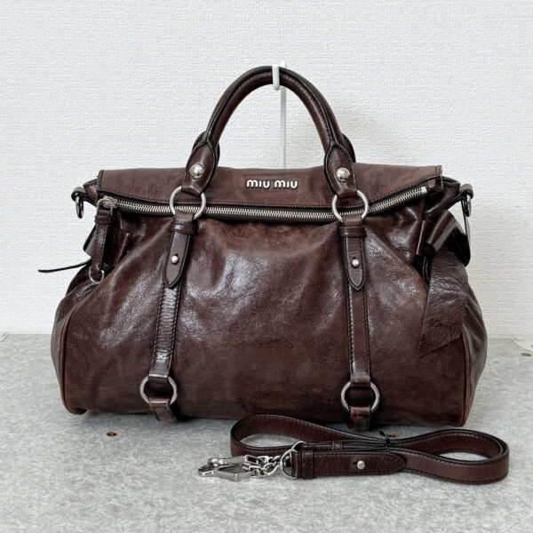 Authentic PreOwned miu miu vitello lux side ribbon bag y2k Dark brown