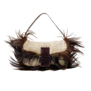 Authentic Fendi Baguette In Beige Wool Knit With Brown Fur Shoulder Bag Pre-Owned - Luxury Pre-Owned Designer Bag
