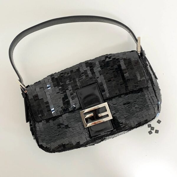 Authentic Fendi Black Sequin Baguette Shoulder Bag Pre-Owned - Luxury Pre-Owned Designer Bag